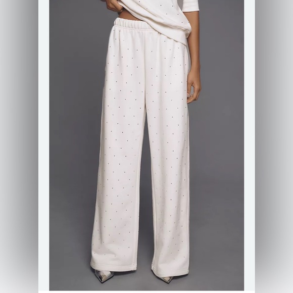 NWOT Good American white Crystal Wide-Leg Sweatpants fleece lining size S - Picture 1 of 13